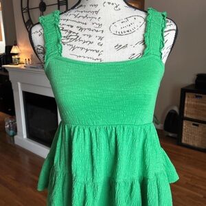 Altar'd State Bright Green Smocked Ruffle Strap Sundress Top